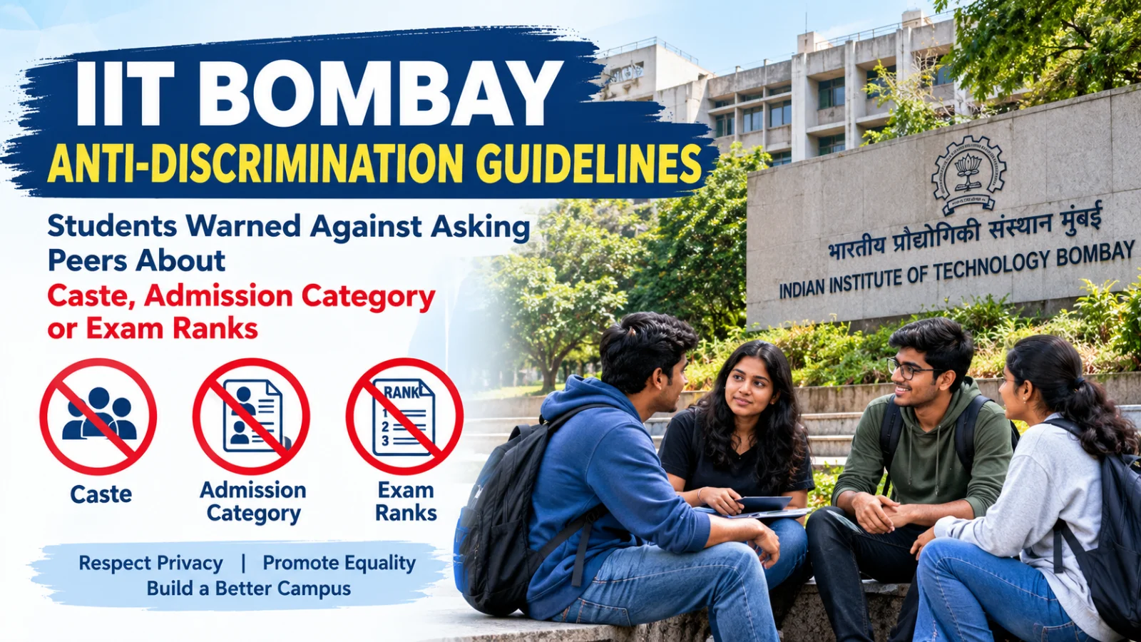 IIT Bombay Anti-Discrimination Guidelines: Students Warned Against Asking Peers About Caste, Admission Category and Exam Ranks